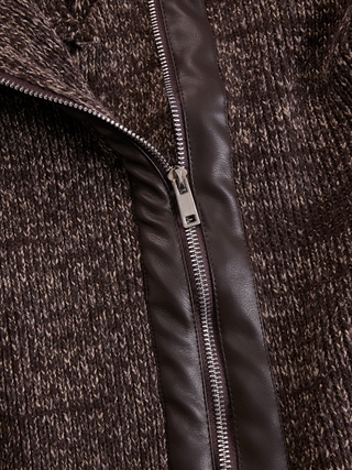 Brown Asymmetrical Zip Ribbed Knit Jacket