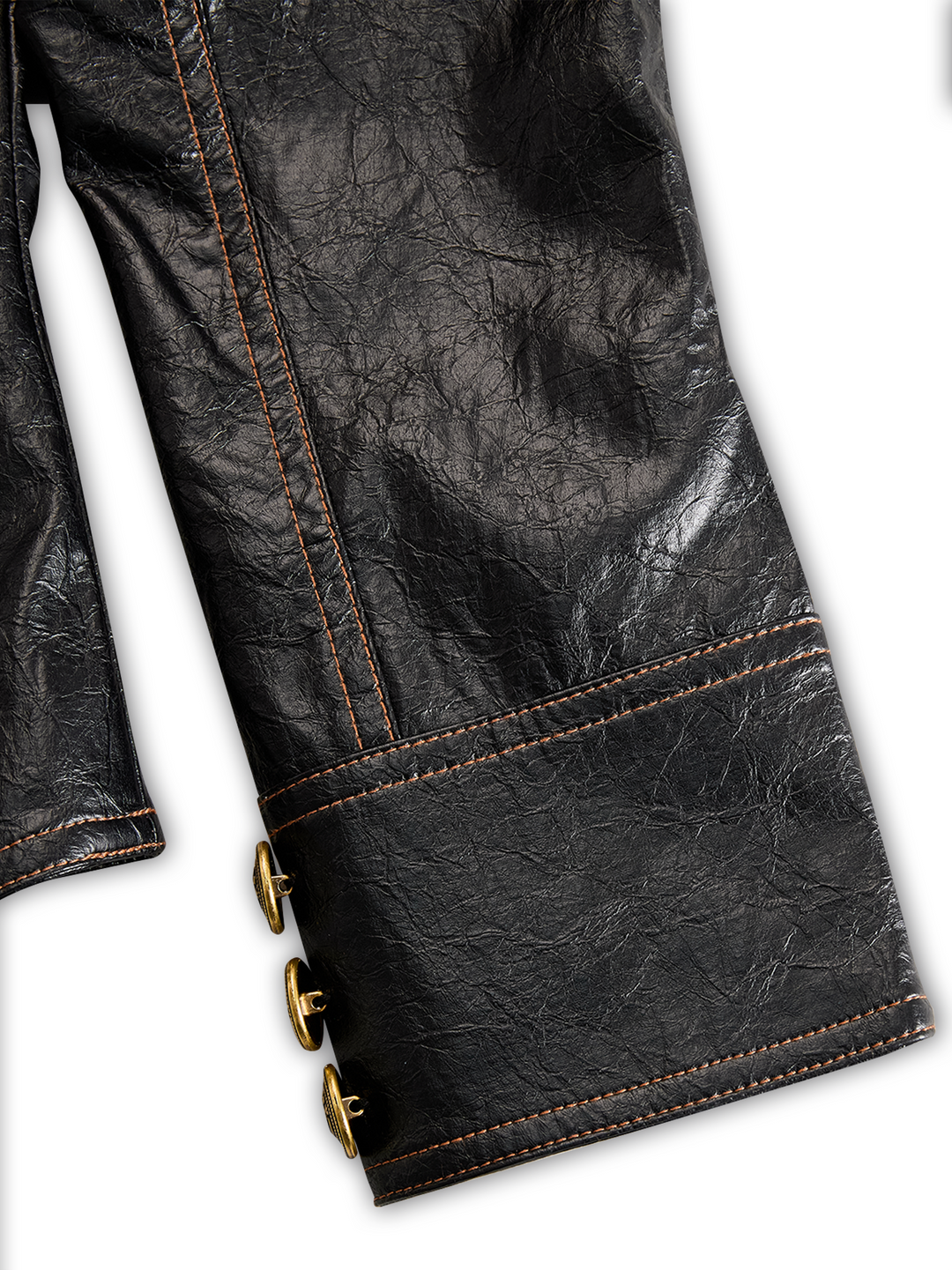 Retro Stand Collar Metal Button Pu Jacket