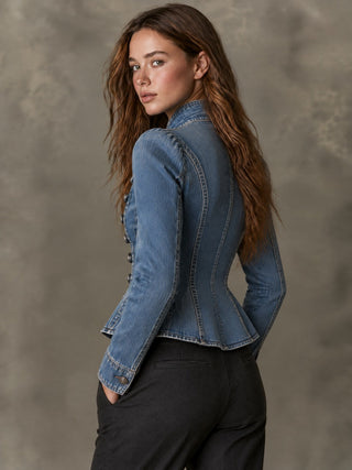 Vintage Stand Collar Denim Metal Buttons Fitted Jacket