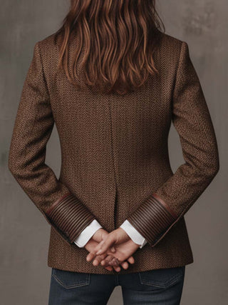 Herringbone Tweed Blazer With Printed Panels