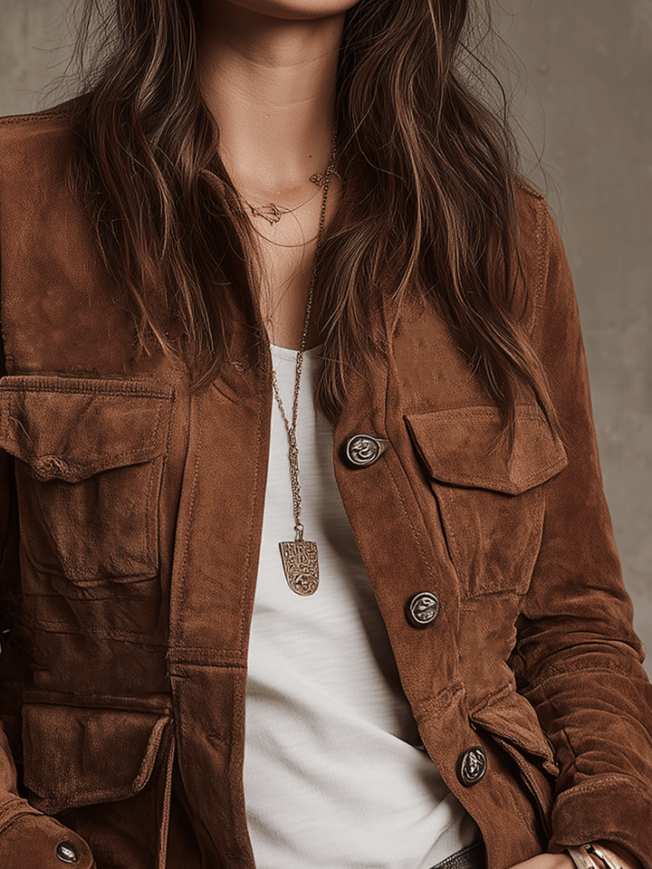 Vintage Brown Suede Utility Jacket