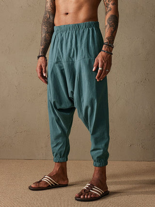 Loose Fit Drop Crotch Cotton Linen Pants
