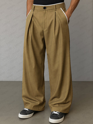 Modern Contrast Trim Straight Cut Pants