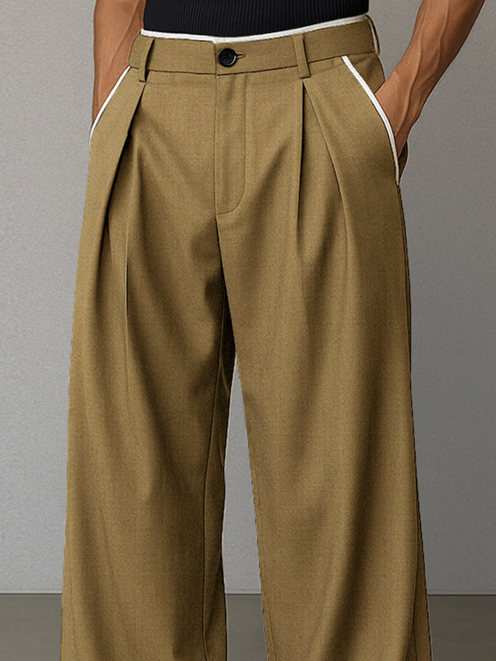 Modern Contrast Trim Straight Cut Pants