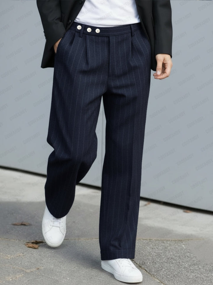 Casual Pleated Pinstripe Pants