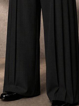 Refined Button Decor Front Pleats Suit Pants