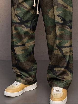 Casual Faux Denim Drawstring Pants