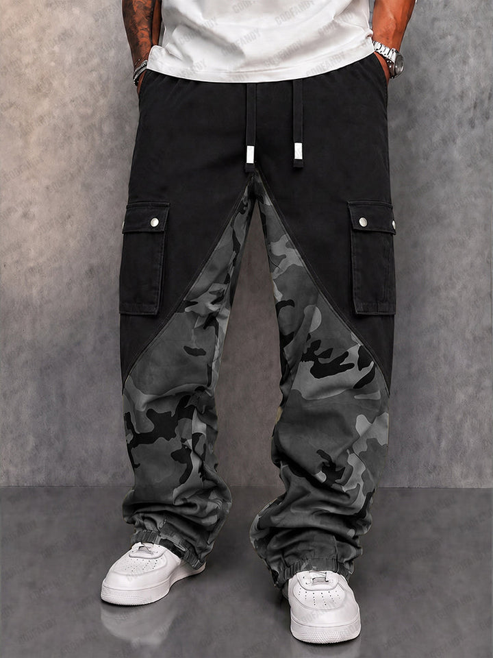 Street Style Camo Panel Cargo Jogger Pants