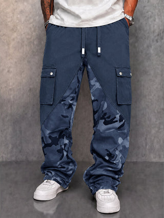 Street Style Camo Panel Cargo Jogger Pants