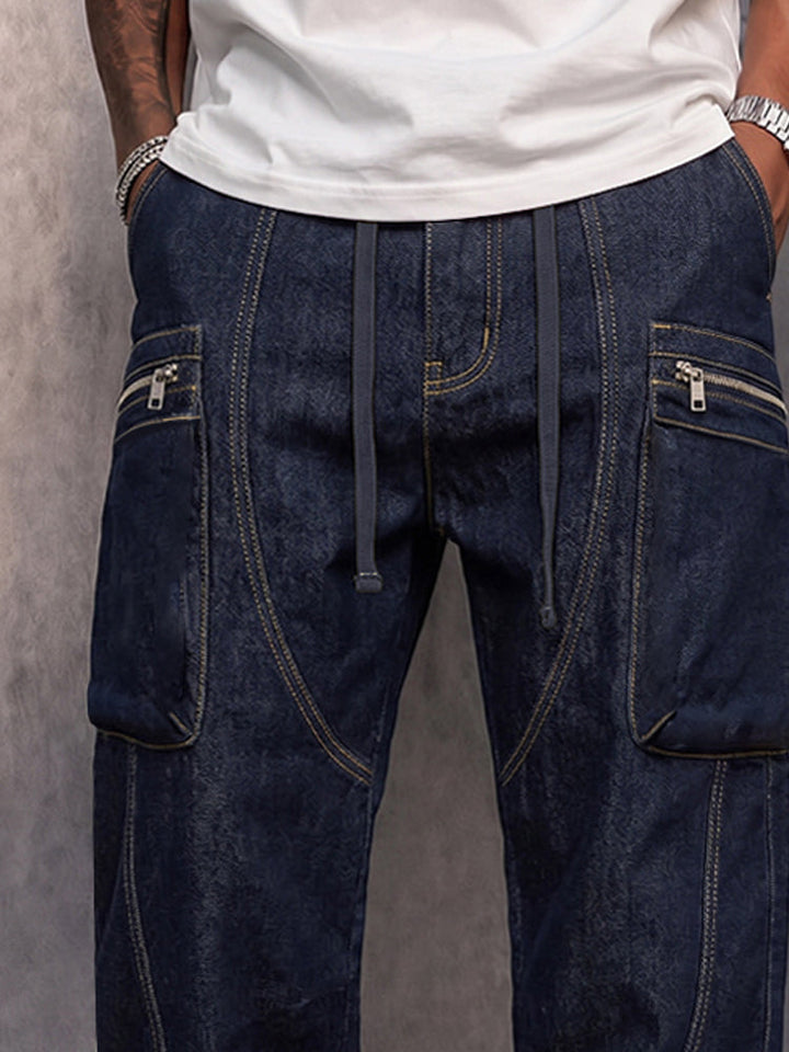 Casual Relaxed Fit Zip Pocket Cargo Jeans