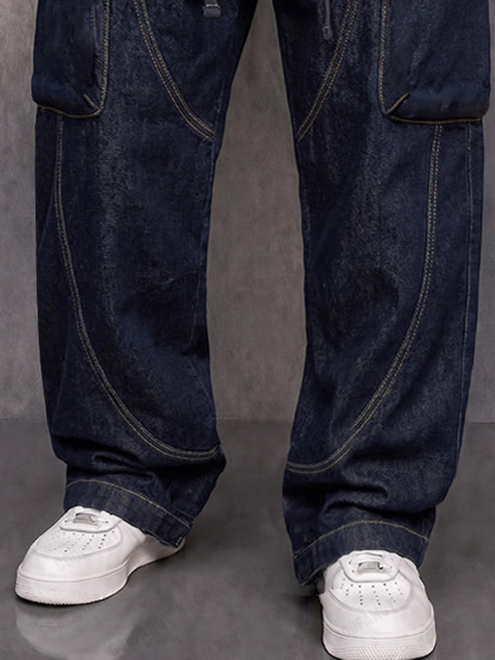 Casual Relaxed Fit Zip Pocket Cargo Jeans