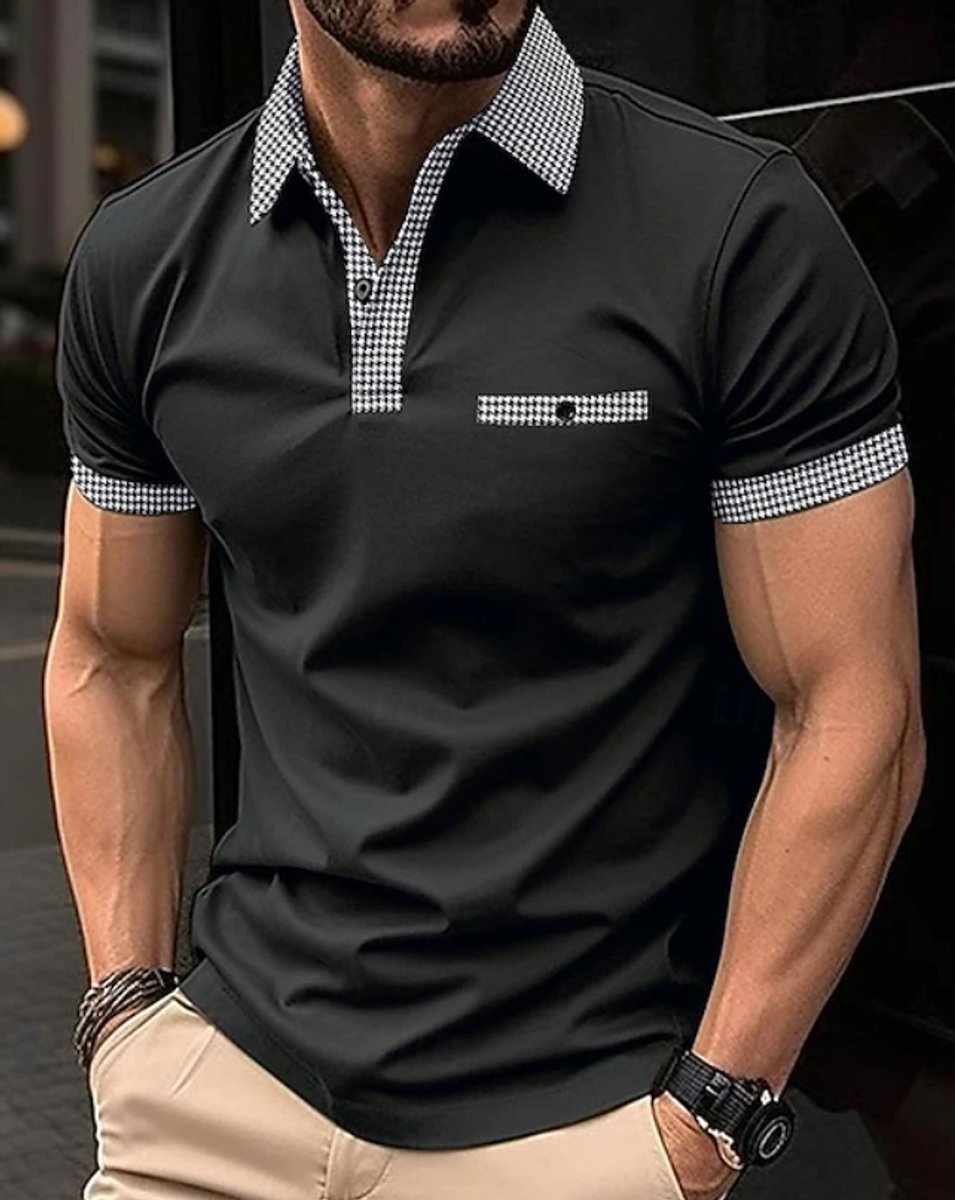 Alexander | Men's Checkered Collar Short-Sleeve Polo Shirt