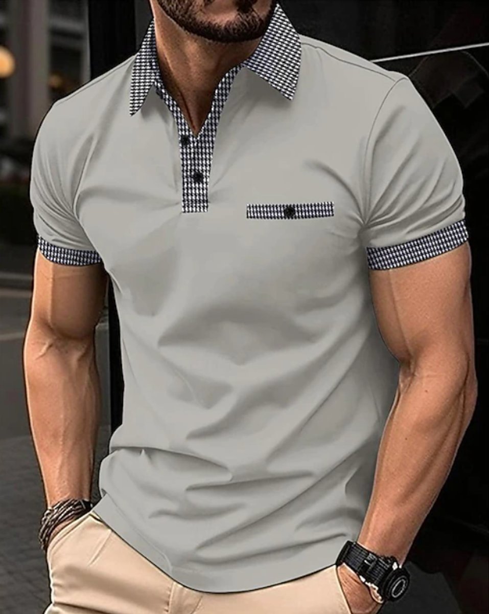 Alexander | Men's Checkered Collar Short-Sleeve Polo Shirt