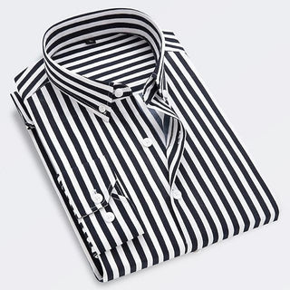 James | Men's Classic Striped Long-Sleeve Button-Down Dress Shirt