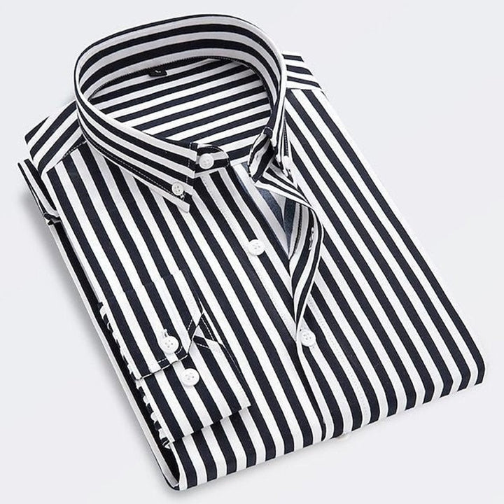 James | Men's Classic Striped Long-Sleeve Button-Down Dress Shirt