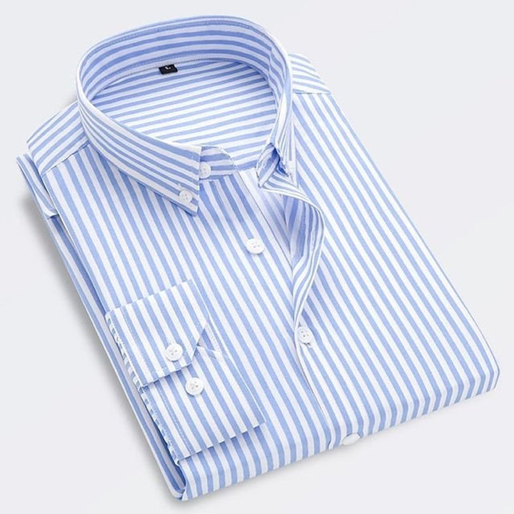 James | Men's Classic Striped Long-Sleeve Button-Down Dress Shirt