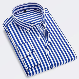 James | Men's Classic Striped Long-Sleeve Button-Down Dress Shirt
