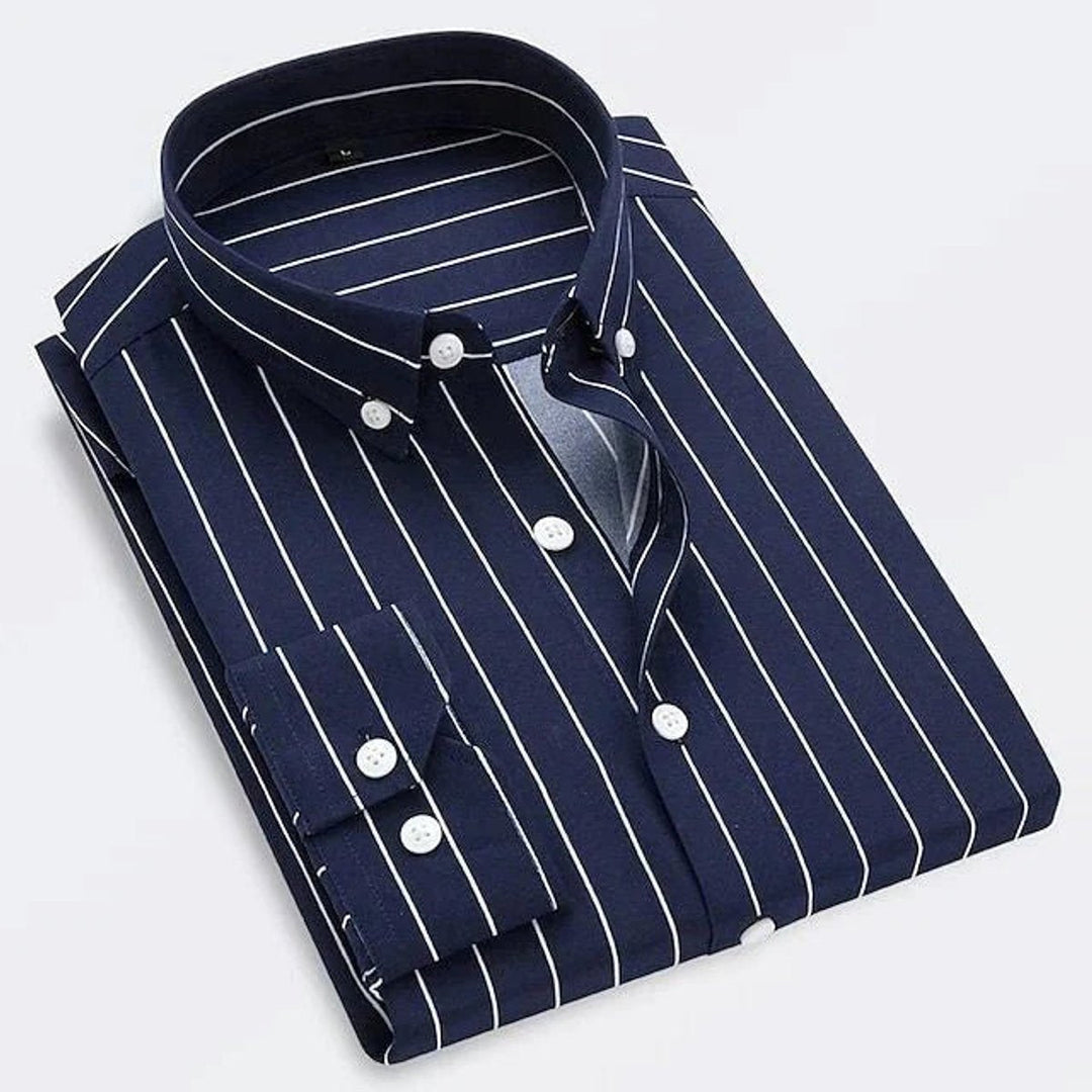 James | Men's Classic Striped Long-Sleeve Button-Down Dress Shirt