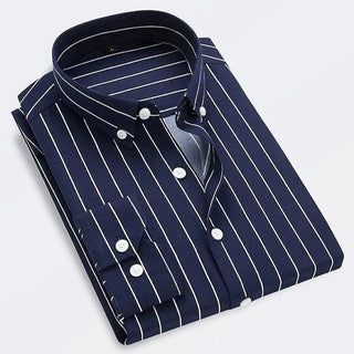James | Men's Classic Striped Long-Sleeve Button-Down Dress Shirt