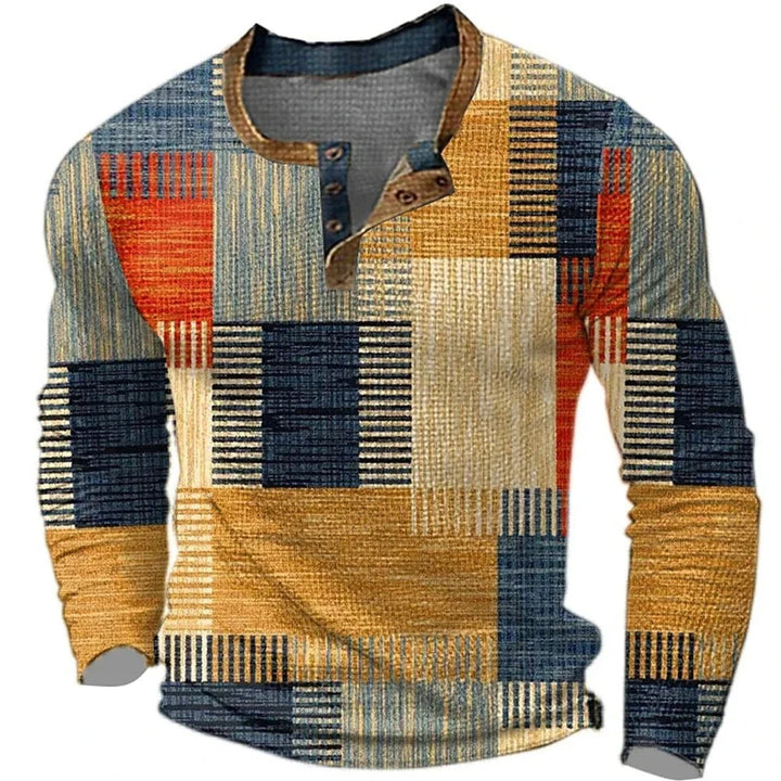Daniel | Chemise Henley à manches longues en patchwork écossais pour hommes