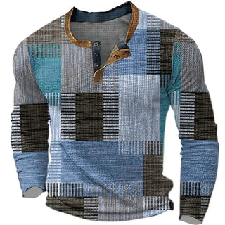 Daniel | Chemise Henley à manches longues en patchwork écossais pour hommes