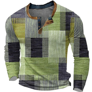 Daniel | Chemise Henley à manches longues en patchwork écossais pour hommes