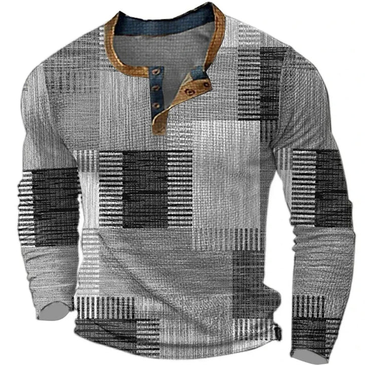 Daniel | Chemise Henley à manches longues en patchwork écossais pour hommes