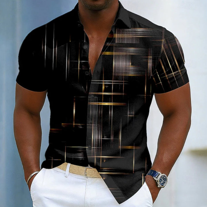 Owen | Men's Short Sleeve Geometric Print Button-Up Shirt
